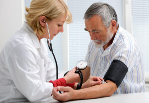Skilled nursing care can help monitor aging seniors' blood pressure.